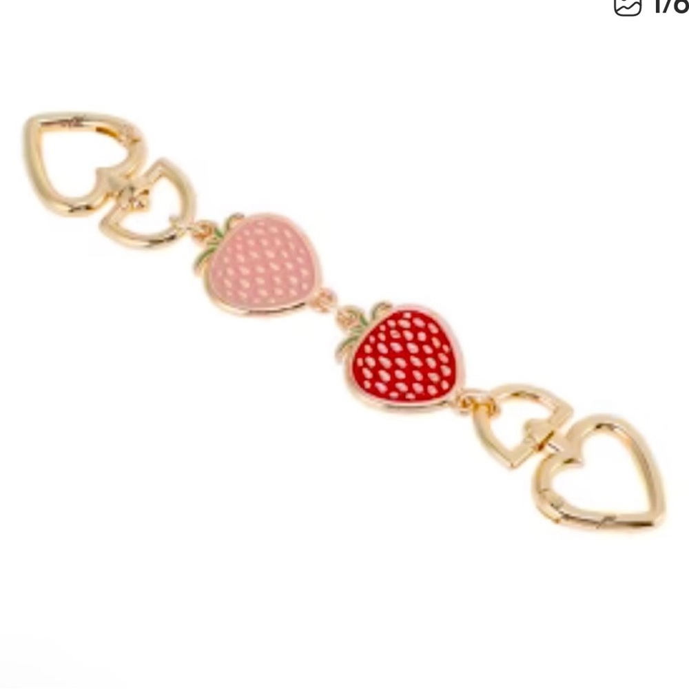 Gold Tone and Red Strawberry Heart Purse Chain Extender NWOT